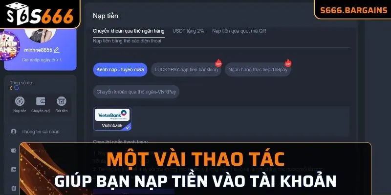 Một vài thao tác giúp bạn nạp tiền vào tài khoản 